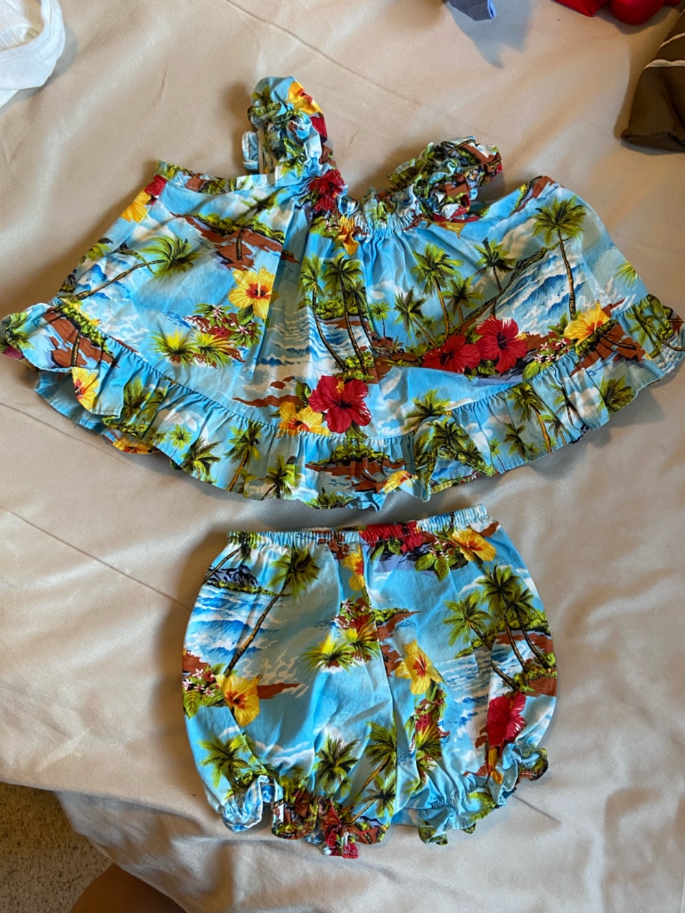 Tropical Floral Two-Piece Baby Set - Blue